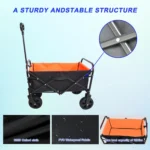 Mini Folding Wagon - 150lbs, Black+Orange, Compact