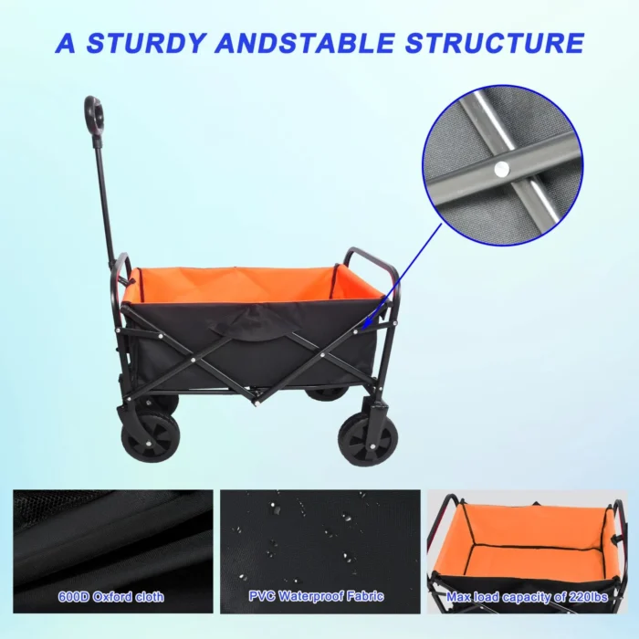 Mini Folding Wagon - 150lbs, Black+Orange, Compact
